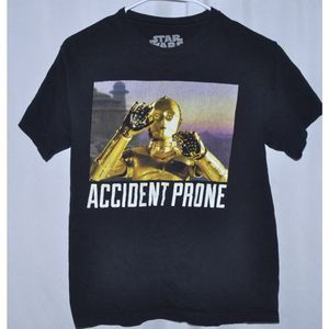Star Wars Boys Black T-Shirt Accident Prone C3PO Short Sleeve Shirt M